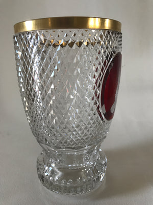 629179 Crystal With Diamond Cuts & Engraved Eagle In Oval Panel, Gold Rim by Rimpler - ReeceFurniture.com