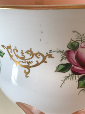 999104 Apricot Overlay With 8 Oval Cuts Outlined In Gold, Painted Flowers on Top - ReeceFurniture.com