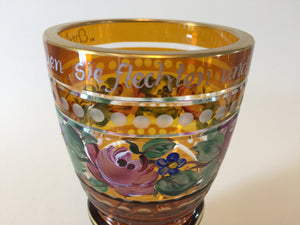 844016 Amber with Hand Painted Flowers & Gold Decoration, Bohemian Glassware, Ernest Wittig, - ReeceFurniture.com - Free Local Pick Ups: Frankenmuth, MI, Indianapolis, IN, Chicago Ridge, IL, and Detroit, MI