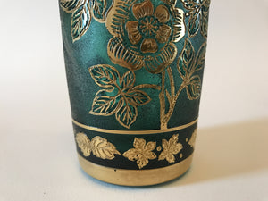 629220 Green With Gold Glass Cut Back Flowers & Leaves Decorated In Gold & On Rim & Base, Leaves Around Bottom, Bohemian Glassware, Rimpler, - ReeceFurniture.com - Free Local Pick Ups: Frankenmuth, MI, Indianapolis, IN, Chicago Ridge, IL, and Detroit, MI