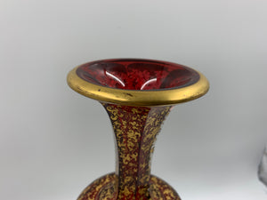 910257 Large Cranberry Vase with Metal Base, Hand Painted Portrait Lady with Gold Filigree - ReeceFurniture.com