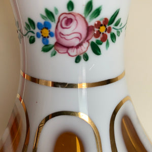 999034 Cased Glass White Over Amber Lustre Vase With Oval Cuts & Painted Flowers #1 - ReeceFurniture.com