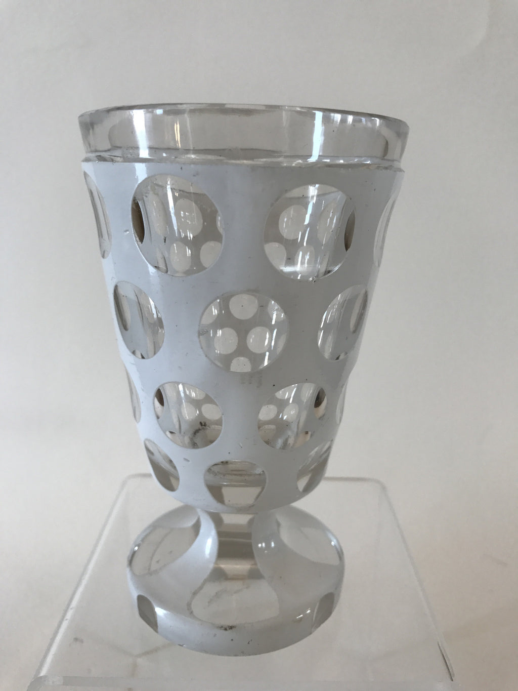 920017 White over Crystal Friendship Cup with 4 rows of 8 Round cuts & 2 Rows of 4 cuts on the base, Bohemian Glasses, Antique, - ReeceFurniture.com - Free Local Pick Ups: Frankenmuth, MI, Indianapolis, IN, Chicago Ridge, IL, and Detroit, MI