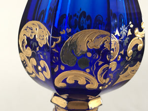 999349 Cobalt Blue Roemer Glass W/8 Cut Sides & Fancy Heavy Gold Painted Decor - ReeceFurniture.com