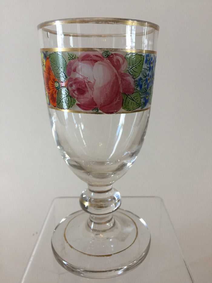 920020 Bohemian Glass Friendship Cup On A Stem with Hand Painted Flowers Around The Top