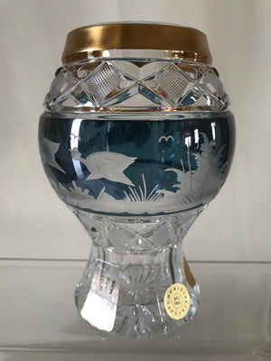 455031 Crystal With Blue Glass Flashed Panel Of Engraved Birds, Cuts by Kosherak - ReeceFurniture.com