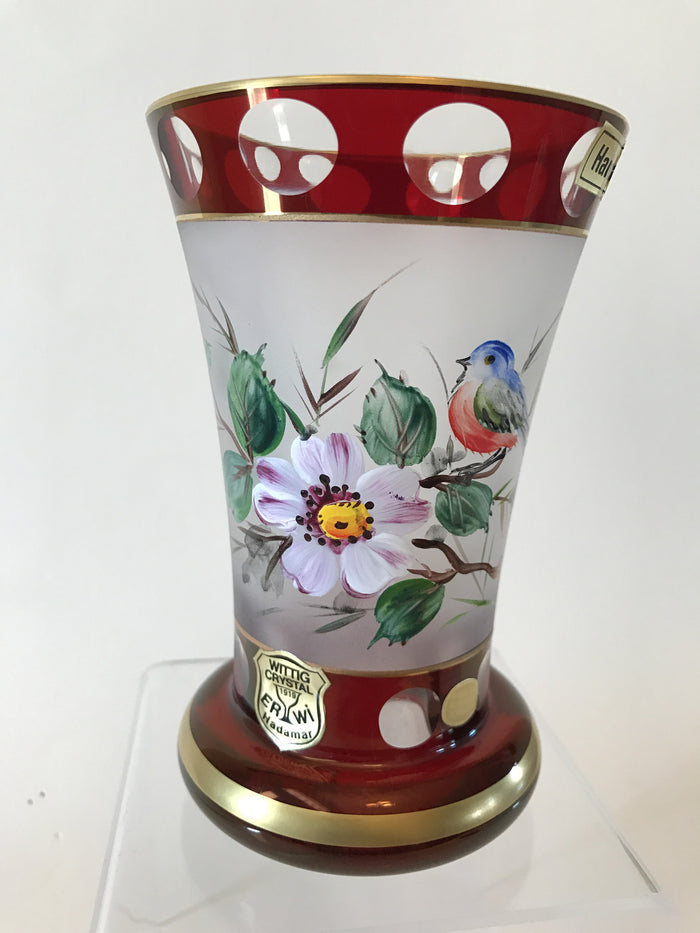 844038 Satin Band Around Center W/Paint Flower & Bird Ruby Flashed Over Crystal