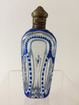 910400 Blue overlay White overlay Crystal Cut Glass Perfume Bottle with Long Thin & Round Cuts on all sides, Bohemian Glassware, Antique, - ReeceFurniture.com - Free Local Pick Ups: Frankenmuth, MI, Indianapolis, IN, Chicago Ridge, IL, and Detroit, MI