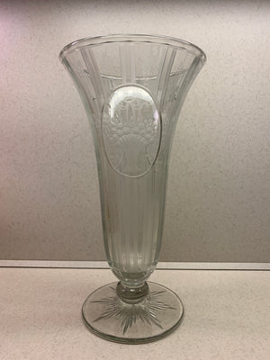999172 Signed Hawks Tall Vase W/3 Engraved Basket Of Flowers - ReeceFurniture.com