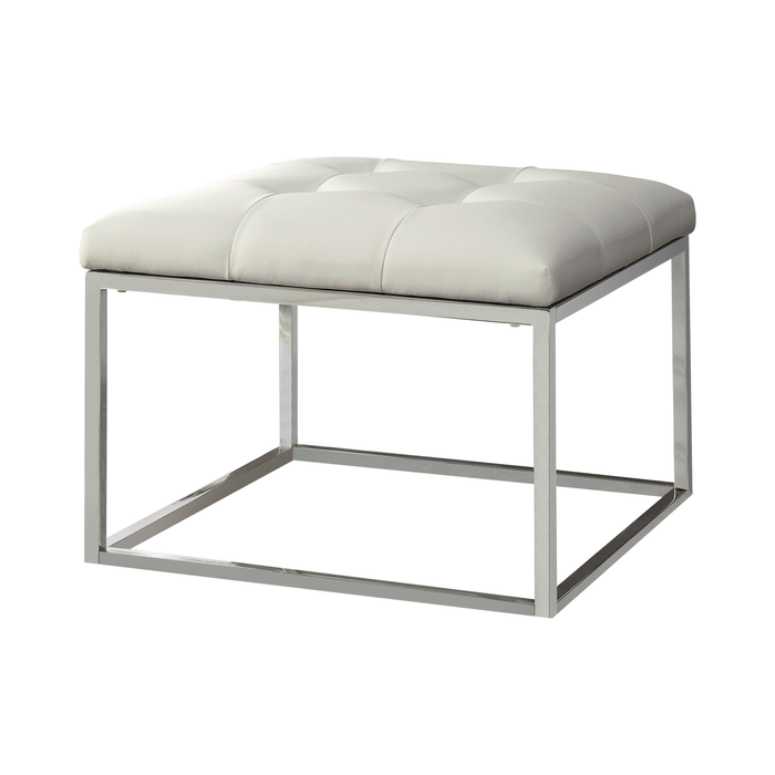G500423 - Upholstered Tufted Ottoman - White And Chrome