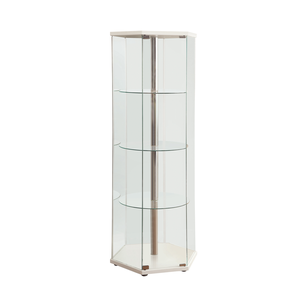 G950001 - 4-Shelf Hexagon Shaped Curio Cabinet - White And Clear - ReeceFurniture.com