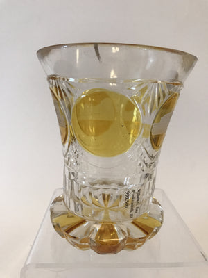 999300 Crystal Glass With 5 Amber Flashed Circles With 4 Engraved Landmarks 1 Plain, Cuts Around Circles, Bottom & Cut Base With Amber Flash, Bohemian Glassware, Antique, - ReeceFurniture.com - Free Local Pick Ups: Frankenmuth, MI, Indianapolis, IN, Chicago Ridge, IL, and Detroit, MI