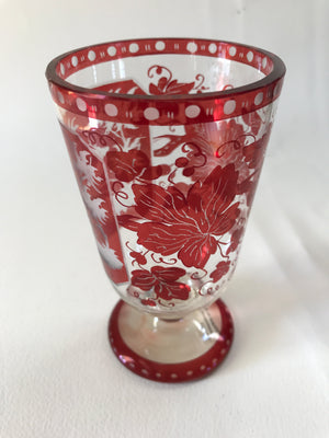 910501 Ruby Flashed Panel Of Engraved Deer & Trees, Ruby Grapes & Leaves - ReeceFurniture.com
