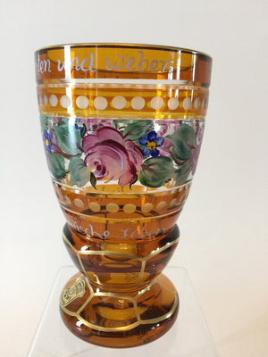 844016 Amber with Hand Painted Flowers & Gold Decoration, Bohemian Glassware, Ernest Wittig, - ReeceFurniture.com - Free Local Pick Ups: Frankenmuth, MI, Indianapolis, IN, Chicago Ridge, IL, and Detroit, MI