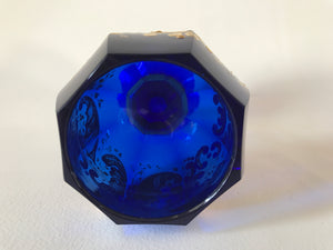 999349 Cobalt Blue Roemer Glass W/8 Cut Sides & Fancy Heavy Gold Painted Decor - ReeceFurniture.com