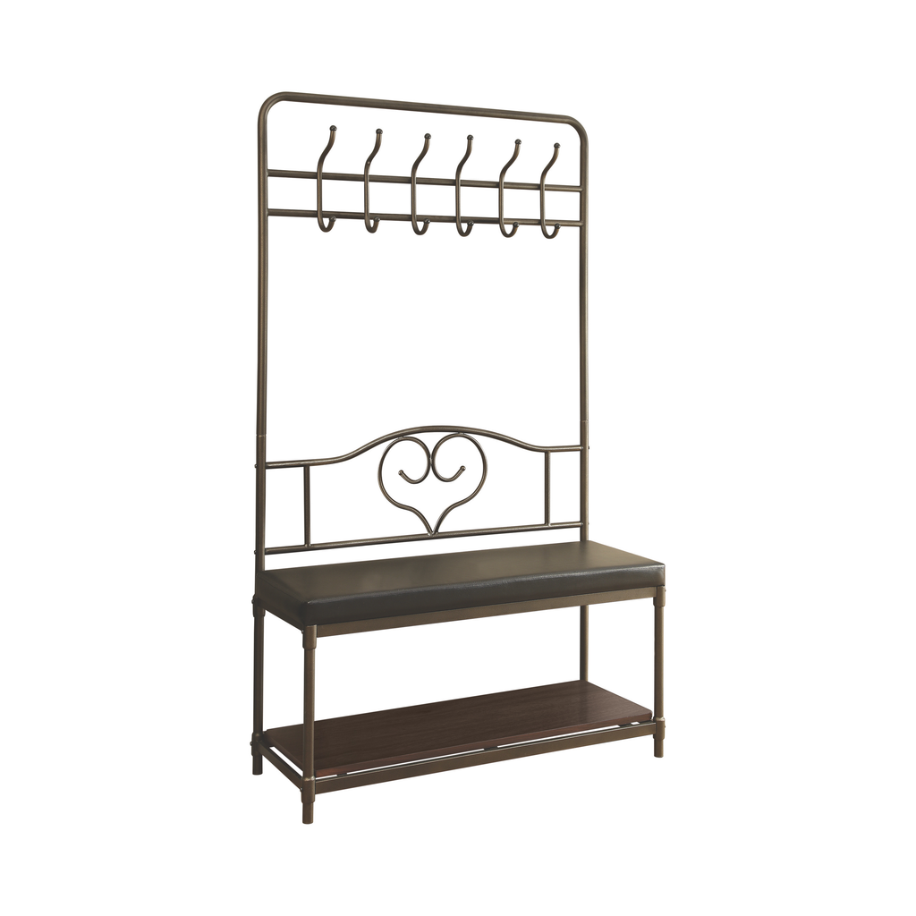 G900932 - Hall Tree With 6-Hook Dark - Walnut And Dark Bronze - ReeceFurniture.com