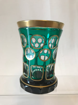 623051 Emerald Over Crystal Cut Glass W/ Gold Trim by Adolf Rasche - ReeceFurniture.com