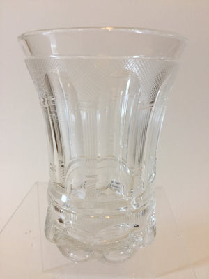999680 Crystal Glass With 8 Cut Oval Panels With Long Thin Line Cuts Between & Diamond Over-Cuts On Base & Bottom Fancy Initial On Bottom, Bohemian Glassware, Antique, - ReeceFurniture.com - Free Local Pick Ups: Frankenmuth, MI, Indianapolis, IN, Chicago Ridge, IL, and Detroit, MI