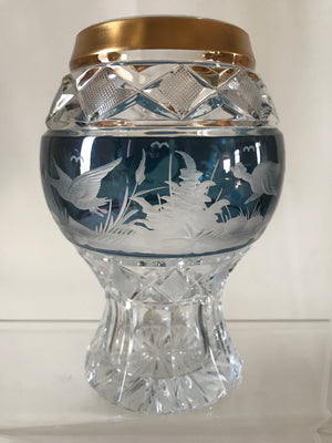 455031 Crystal With Blue Glass Flashed Panel Of Engraved Birds, Cuts by Kosherak - ReeceFurniture.com