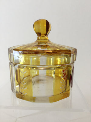 999907 Bohemian Amber over Crystal Glass box with cover & handle with Ruby panel on front, , Bohemian Glass, - ReeceFurniture.com - Free Local Pick Ups: Frankenmuth, MI, Indianapolis, IN, Chicago Ridge, IL, and Detroit, MI