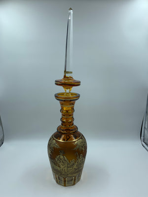 517016 Amber Romance Decanter W/Crys/Amber Stoper, Gold Pntd Lady & - ReeceFurniture.com