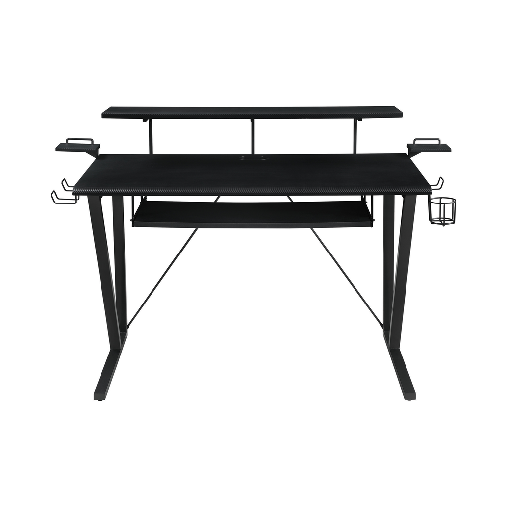 G804436 - Tech Spec Gaming Desk With Cup Holder - Gunmetal - ReeceFurniture.com