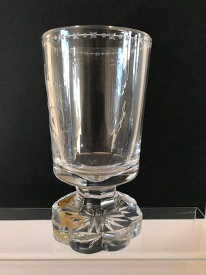 629280 Crystal Straight Round Side Glass W/Engraved Man Walking, X & O's on Rim - ReeceFurniture.com