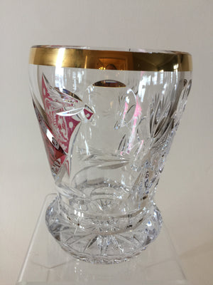 999179 Crystal With Diamond Panel Engraved With Flowers & Design, Round & Fancy Cuts On Back & Side and Around Base & Bottom-Gold Rim, Bohemian Glassware, Unknown German Glass Company, - ReeceFurniture.com - Free Local Pick Ups: Frankenmuth, MI, Indianapolis, IN, Chicago Ridge, IL, and Detroit, MI