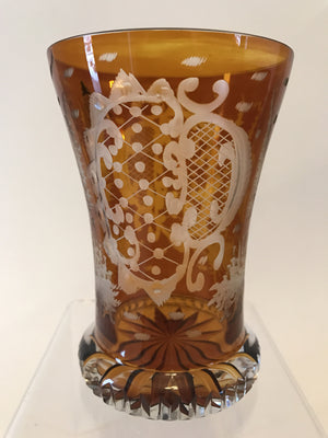 568020 Crystal Glass With Amber Flashed, Engraved Heron, Tall Building and two Decorated Designs, Bohemian Glassware, Antique, - ReeceFurniture.com - Free Local Pick Ups: Frankenmuth, MI, Indianapolis, IN, Chicago Ridge, IL, and Detroit, MI