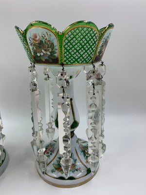 910066 Green Overlay Lustre - 8 Panels On Top With Painted Flowers, Diamond Cuts & Gold Paint - ReeceFurniture.com