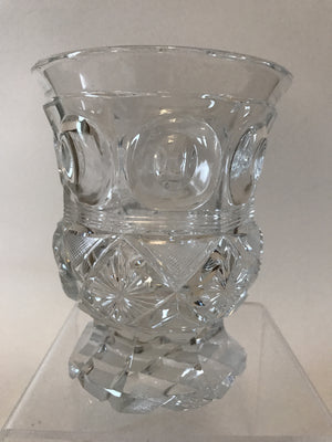 999332 Crystal Glass With Heavy Cutting, Cut Foot, 6 Circles In Squares Around Top & "AK" Engraved In 1 Circle, Bohemian Glassware, Antique, - ReeceFurniture.com - Free Local Pick Ups: Frankenmuth, MI, Indianapolis, IN, Chicago Ridge, IL, and Detroit, MI