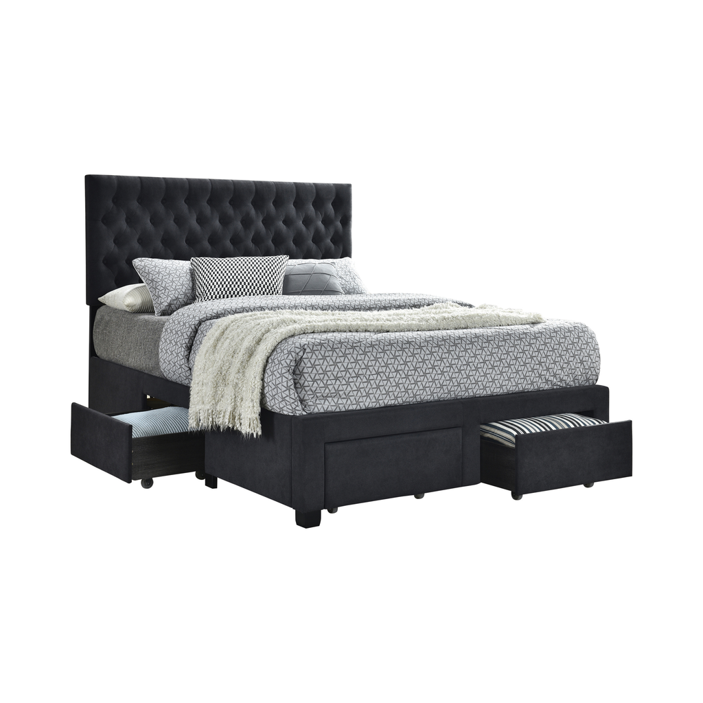 G305877 - Soledad 4-Drawer Button Tufted Storage Bed - Charcoal - ReeceFurniture.com