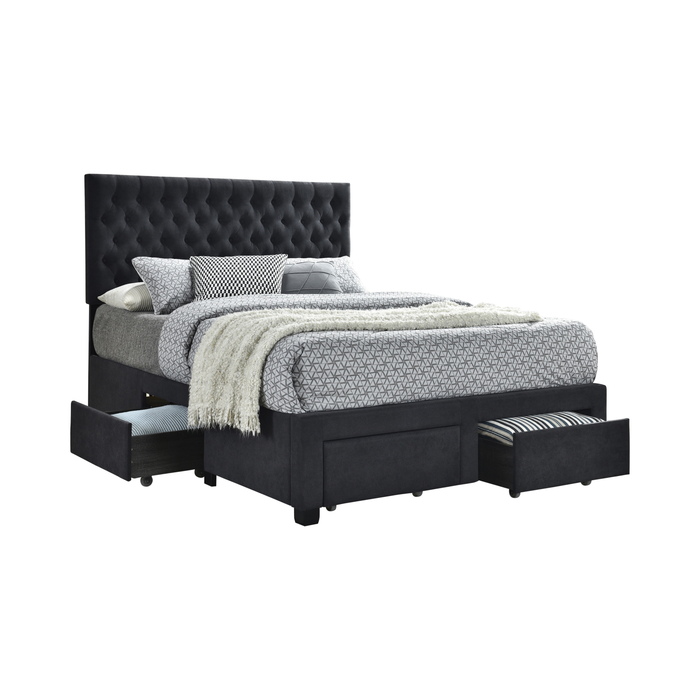 G305877 - Soledad 4-Drawer Button Tufted Storage Bed - Charcoal