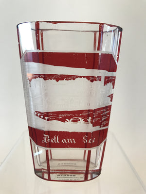 910658 Ruby Flashed Over Crystal Glass With 8 Long Flat Cut Sides On Oval Beaker, Rectangle Panel Of Engraved Building, Ruby Flashed Lines Between Sides, Bohemian Glassware, Antique, - ReeceFurniture.com - Free Local Pick Ups: Frankenmuth, MI, Indianapolis, IN, Chicago Ridge, IL, and Detroit, MI