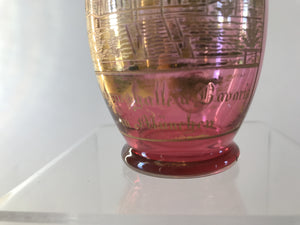 910328 Cranberry To Crystal Glass With Handle, Panel Of Engraved Building Painted Gold & Gold Rim, Bohemian Glassware, Antique, - ReeceFurniture.com - Free Local Pick Ups: Frankenmuth, MI, Indianapolis, IN, Chicago Ridge, IL, and Detroit, MI