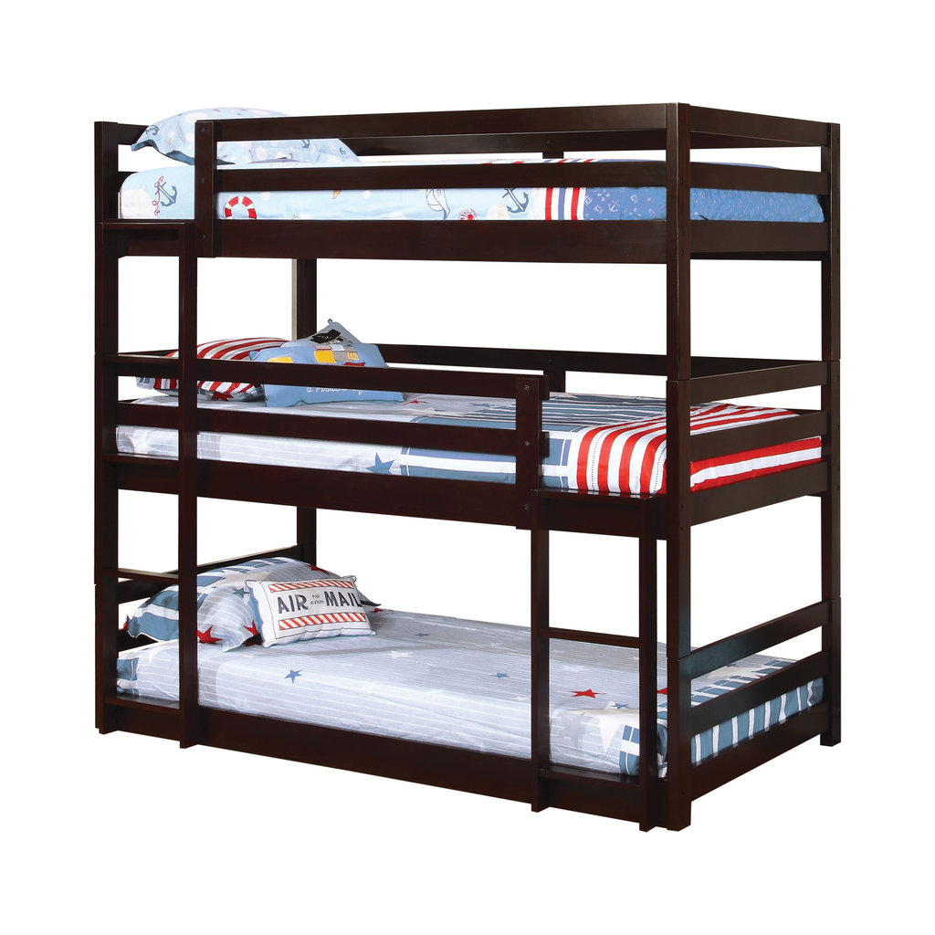 G400302 - Sandler Twin Triple Bunk Bed - Cappuccino, Grey or White - ReeceFurniture.com