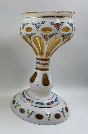 999035 Cased Glass White Over Amber Lustre Vase With Oval Cuts & Painted Flowers #2 - ReeceFurniture.com