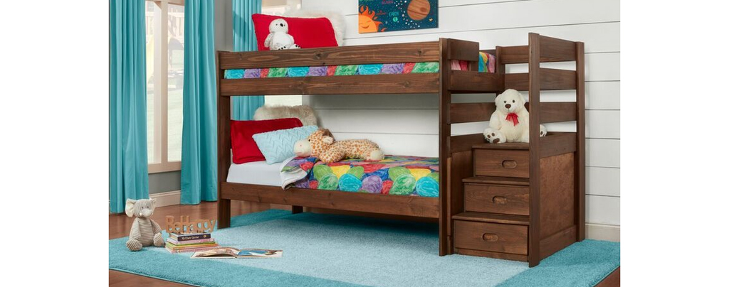 6087 Twin/Twin Stairstep Chestnut Bunk Bed - ReeceFurniture.com