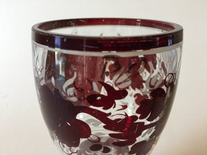 999021 Crystal With Dark Red Flashed Glass Round Plain Panel, Leaves & White Painted Lines, No Cutting or Engraving, Bohemian Glassware, Antique, - ReeceFurniture.com - Free Local Pick Ups: Frankenmuth, MI, Indianapolis, IN, Chicago Ridge, IL, and Detroit, MI