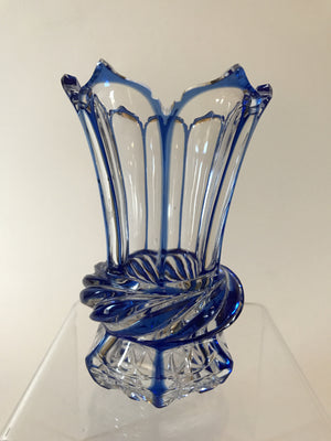 910470 Blue Cased Glass With 6 Long Flat Petal Cuts, Fancy On Top, Swirl On Base, Cuts On Bottom, Bohemian Glassware, Antique, - ReeceFurniture.com - Free Local Pick Ups: Frankenmuth, MI, Indianapolis, IN, Chicago Ridge, IL, and Detroit, MI