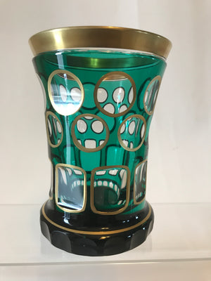 623051 Emerald Over Crystal Cut Glass W/ Gold Trim by Adolf Rasche - ReeceFurniture.com