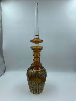 517016 Amber Romance Decanter W/Crys/Amber Stoper, Gold Pntd Lady & - ReeceFurniture.com