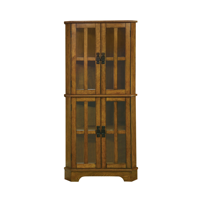 G950185 - 4-Shelf Corner Curio Cabinet - Golden Brown