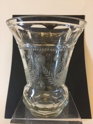 910149 Crystal Bohemian Glass Friendship Cup with Engraved Flowers & Leaves, Bohemian Glassware, Antique, - ReeceFurniture.com - Free Local Pick Ups: Frankenmuth, MI, Indianapolis, IN, Chicago Ridge, IL, and Detroit, MI