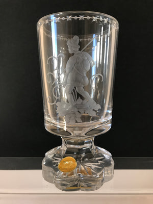 629280 Crystal Straight Round Side Glass W/Engraved Man Walking, X & O's on Rim - ReeceFurniture.com