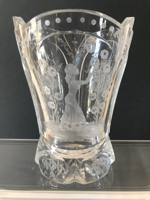629125 Crystal Glass Engraved Panels, Lady & Basket Of Flowers, Cuts by Rimpler - ReeceFurniture.com
