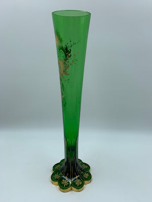 910373 Tall Green Vase W/8 Cut Feet & Long Cuts To Lower Part, Fanc - ReeceFurniture.com