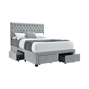 G305878 - Soledad 4-Drawer Button Tufted Storage Bed - Light Grey - ReeceFurniture.com