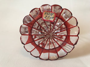 910241 Crystal With 2 Rows Of 5 Each Ruby Flash Panels, Half Cut Circle, Half Engraved Buildings, Cuts On Stem, Base & Bottom Outlined Ruby - ReeceFurniture.com
