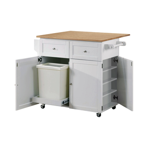 G900558 - 3-Door Kitchen Cart With Casters - Natural Brown And White - ReeceFurniture.com